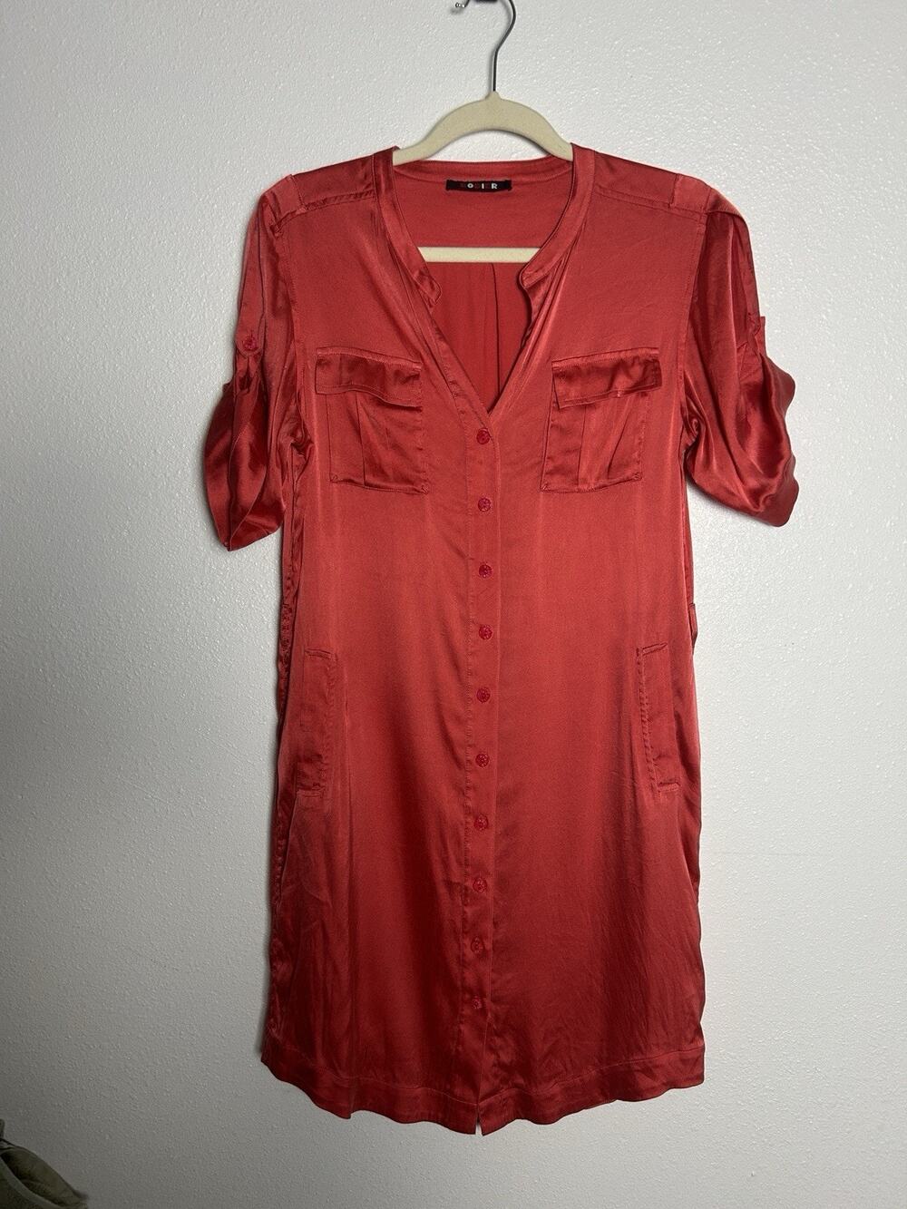 Rodier Paris Pink/Red Button Up 3/4 Sleeve Silk Knee Length Dress Size Small